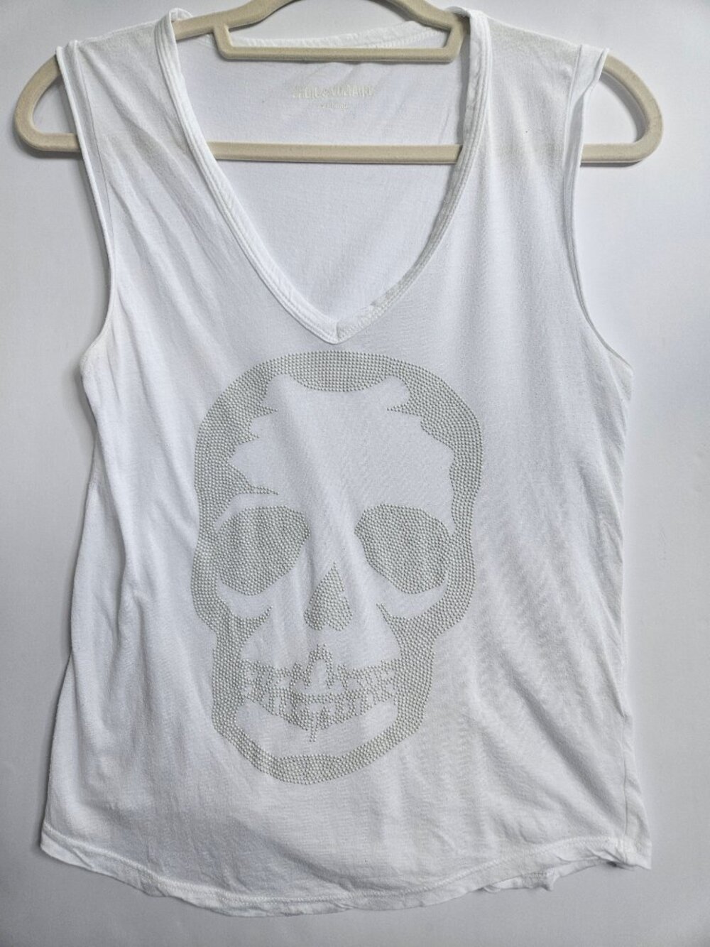 Zadig & Voltaire Brooklyn Strass Skull Tank Top Optic White Rhinestone XS